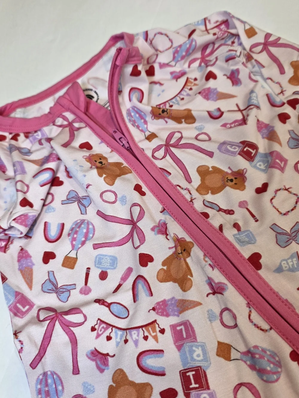 Remi & Friends Pink Teddy Bear Print Girl Kids Bamboo Zipper Convertible 18/24 M